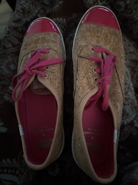 Cork Lace-Up Sneakers with Pink Accents